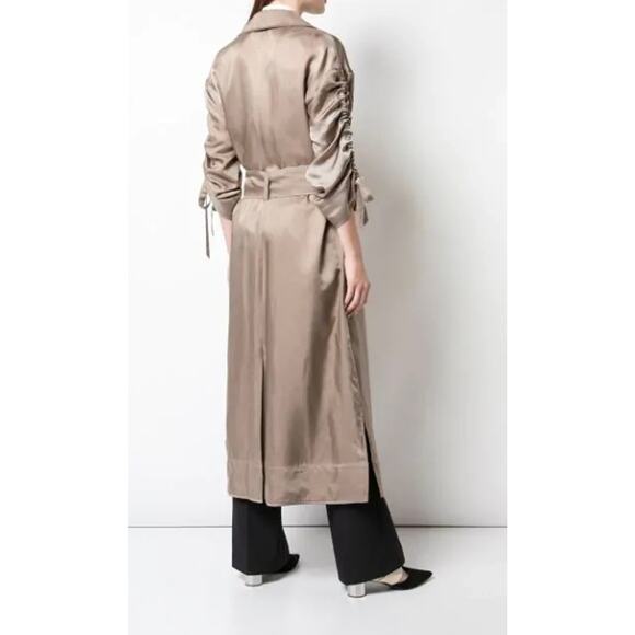 Cinq a Sept Aziza Duster Coat Silky Trech Long Tan Camel Jacket Satin XS Small - Picture 3 of 13